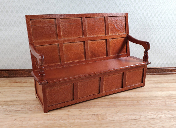 Dollhouse Settle Bench with High Back and Opening Seat 1:12 Scale Furniture - Miniature Crush