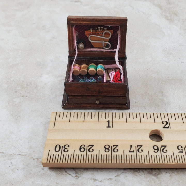 Dollhouse Sewing Box with Drawer and Notions Measure 1:12 Scale Miniature - Miniature Crush
