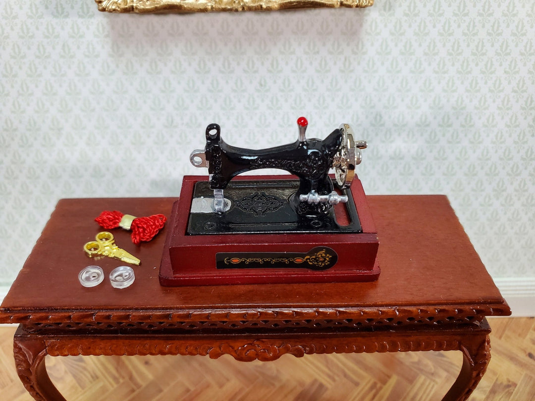 Dollhouse Sewing Machine with Accessories Vintage Style Metal 1:12 Scale - Miniature Crush