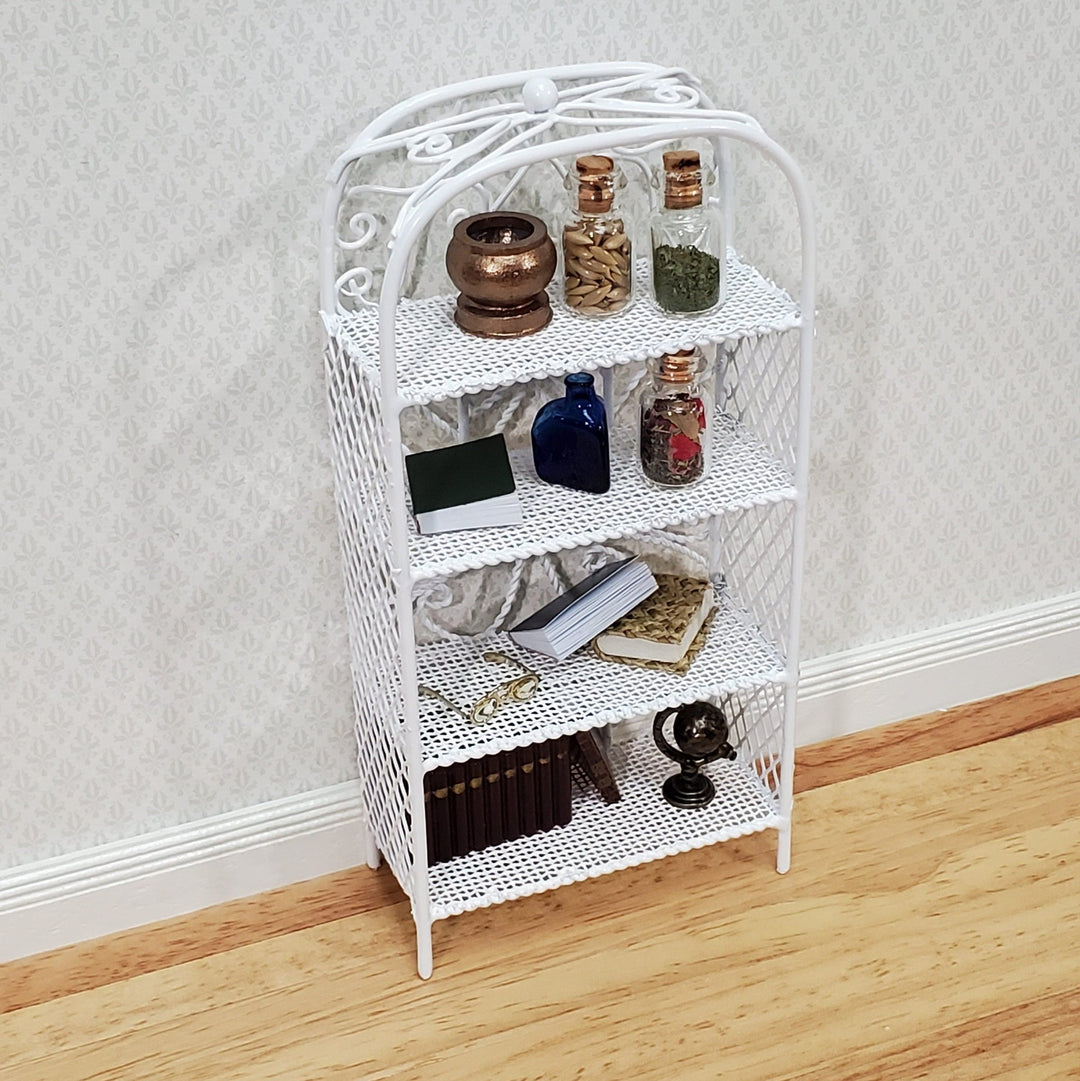 Dollhouse Shelves White Metal Wire Bookcase Bookshelf 1:12 Scale Miniature or Fairy Garden - Miniature Crush