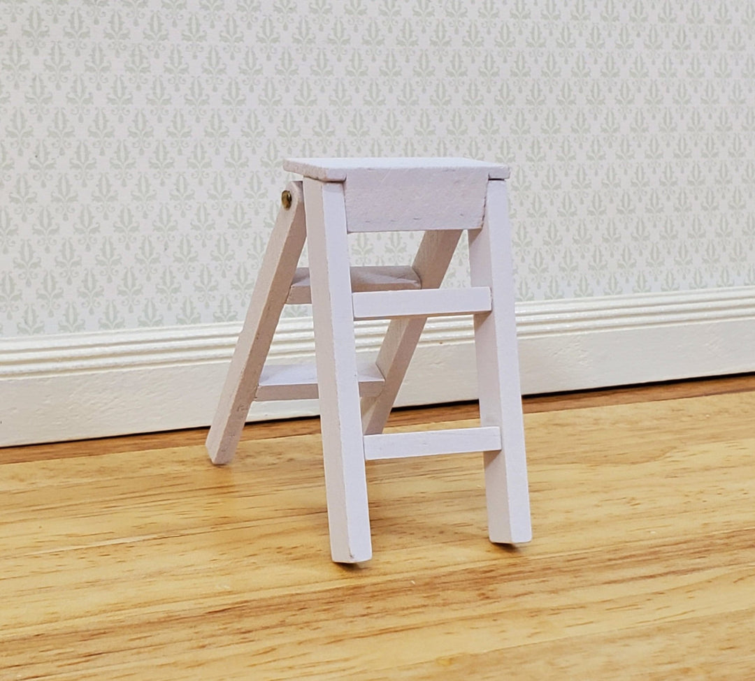 Dollhouse Short Step Ladder 3 Steps White Wood 1:12 Scale Miniature Opens/Closes - Miniature Crush