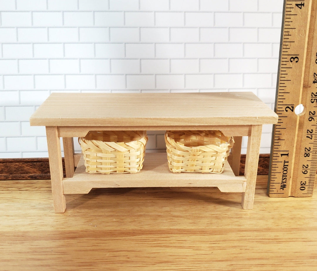 Dollhouse Side or Behind the Sofa Table Unpainted with Baskets 1:12 Scale Wood Furniture - Miniature Crush