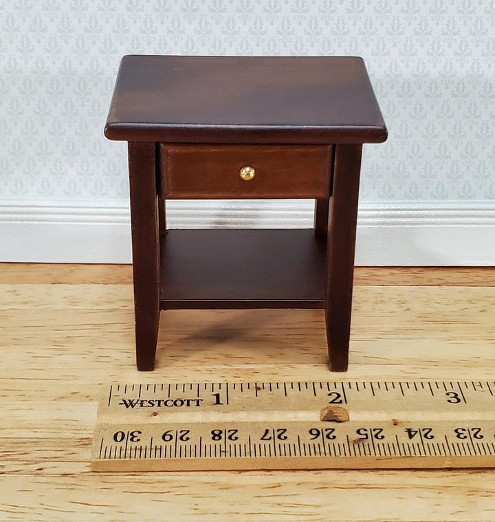Dollhouse Side Table Night Stand with Drawer 1:12 Scale Miniature Furniture Walnut Finish - Miniature Crush