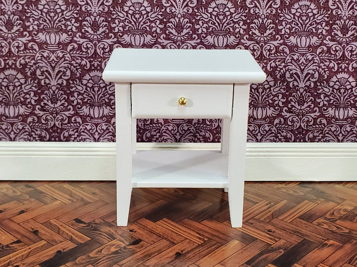 Dollhouse Side Table Night Stand with Drawer 1:12 Scale Miniature Furniture White Finish - Miniature Crush