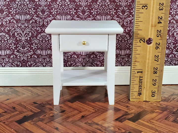 Dollhouse Side Table Night Stand with Drawer 1:12 Scale Miniature Furniture White Finish - Miniature Crush