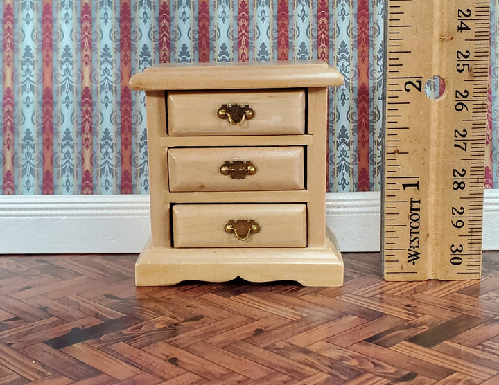 Dollhouse Side Table or Nightstand with 3 Drawers Light Oak 1:12 Scale Miniature Furniture - Miniature Crush