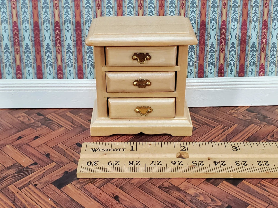 Dollhouse Side Table or Nightstand with 3 Drawers Light Oak 1:12 Scale Miniature Furniture - Miniature Crush