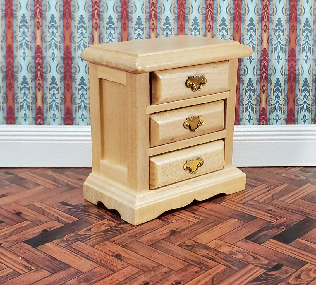 Dollhouse Side Table or Nightstand with 3 Drawers Light Oak 1:12 Scale Miniature Furniture - Miniature Crush