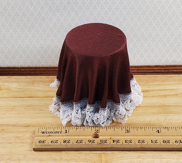 Dollhouse Side Table Round Burgundy Skirted with Lace 1:12 Scale Miniature Furniture - Miniature Crush