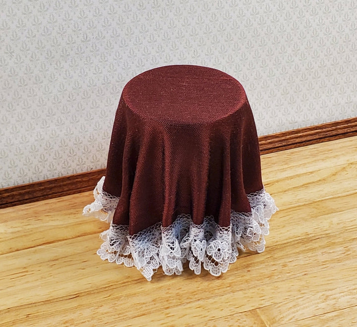 Dollhouse Side Table Round Burgundy Skirted with Lace 1:12 Scale Miniature Furniture - Miniature Crush