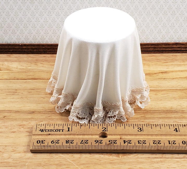 Dollhouse Side Table Round Ivory Skirted with Lace 1:12 Scale Miniature Furniture - Miniature Crush