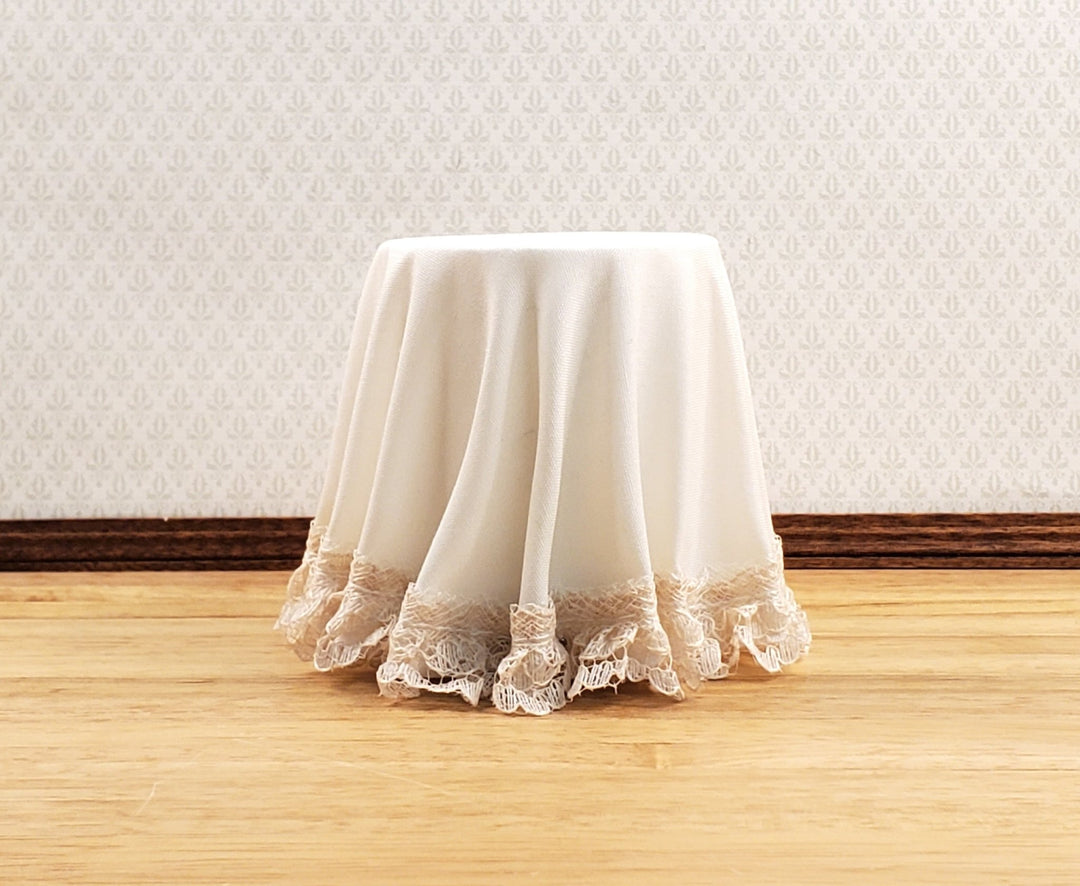 Dollhouse Side Table Round Ivory Skirted with Lace 1:12 Scale Miniature Furniture - Miniature Crush