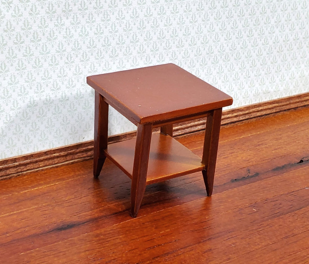 Dollhouse Side Table with Shelf Modern Style Walnut Finish 1:12 Scale Miniature Furniture - Miniature Crush