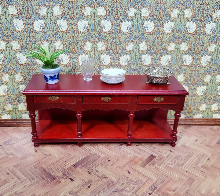 Dollhouse Sideboard Buffet with Pot Shelf Mahogany Finish 1:12 Scale Furniture - Miniature Crush