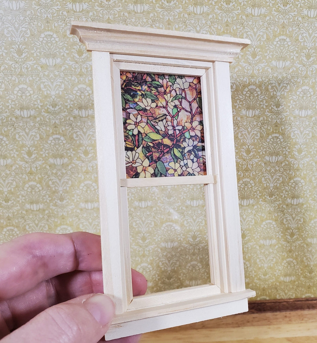 Dollhouse Simulated Stained Glass Insert Cut to Size Flowers for Windows or Doors 1:12 Scale - Miniature Crush