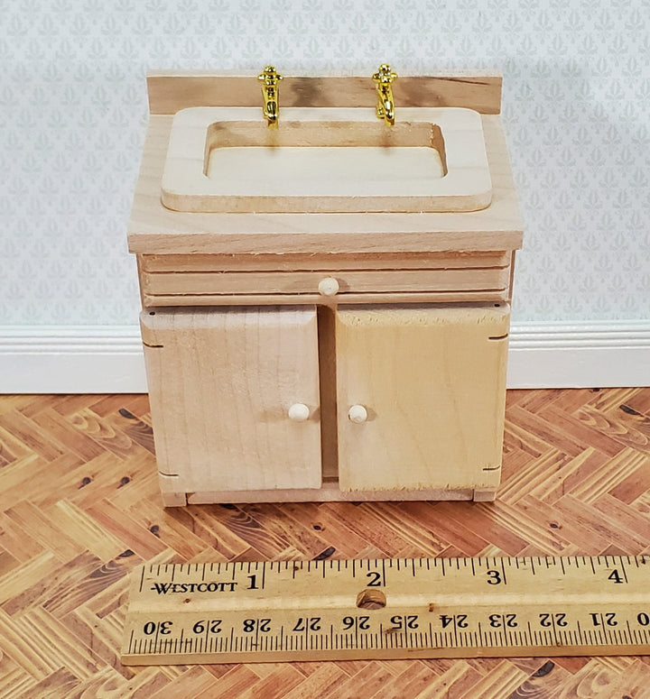 Dollhouse Sink Kitchen or Bathroom Cabinet 1:12 Scale Miniature Furniture Unpainted Wood - Miniature Crush