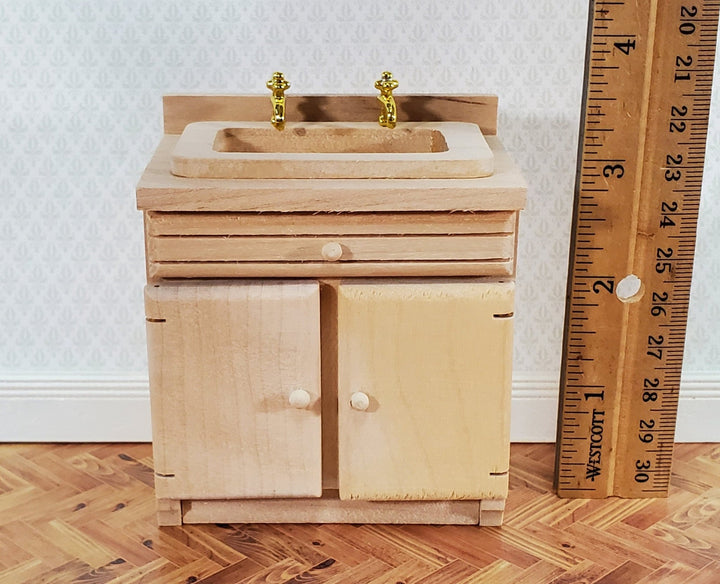 Dollhouse Sink Kitchen or Bathroom Cabinet 1:12 Scale Miniature Furniture Unpainted Wood - Miniature Crush