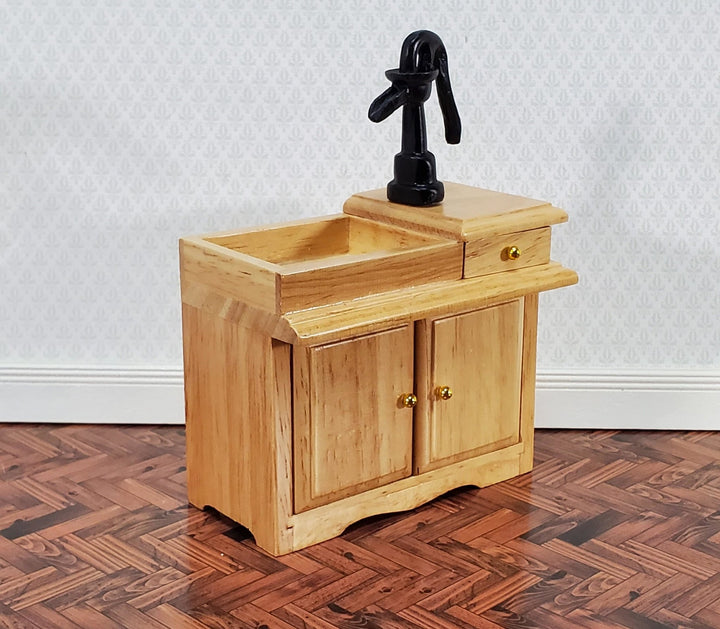 Dollhouse Sink Vintage Style with Pump Light Oak Finish 1:12 Scale Miniature Kitchen Furniture - Miniature Crush