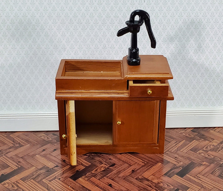 Dollhouse Sink Vintage Style with Pump Walnut Finish 1:12 Scale Miniature Kitchen Furniture - Miniature Crush