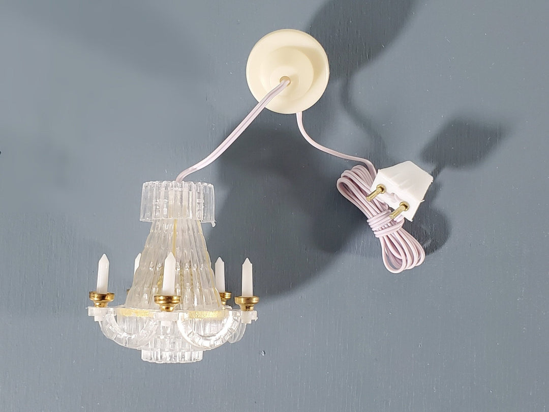 Dollhouse Small Chandelier Electric 1:12 Scale Miniature 12 Volt with Plug - Miniature Crush