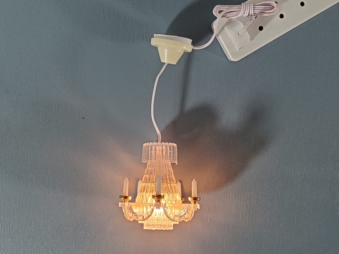 Dollhouse Small Chandelier Electric 1:12 Scale Miniature 12 Volt with Plug - Miniature Crush