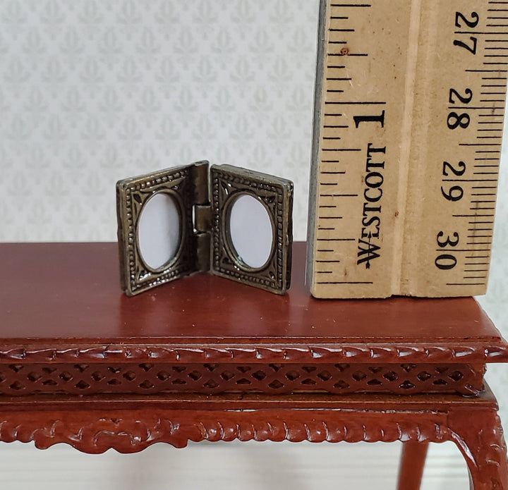 Dollhouse Small Double Picture Frame Bronze Oval Opening 1:12 Scale Miniature Metal - Miniature Crush