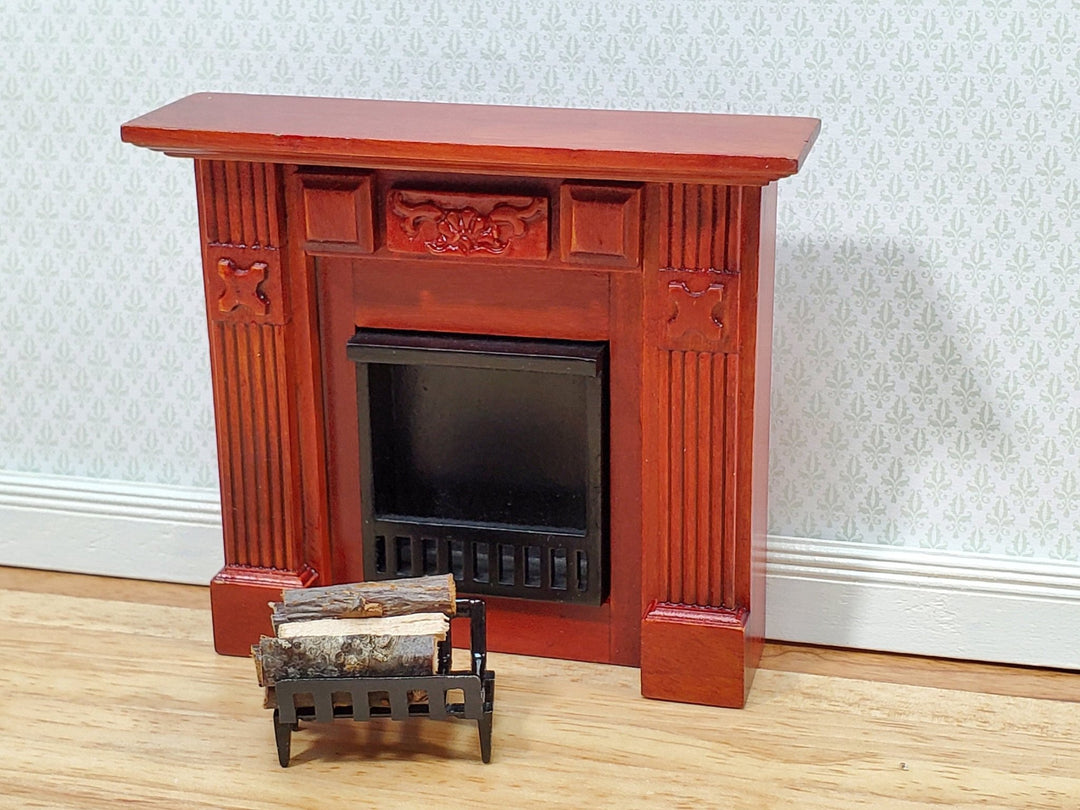 Dollhouse Small Fireplace Wood with a Mahogany Finish 1:12 Scale Furniture - Miniature Crush