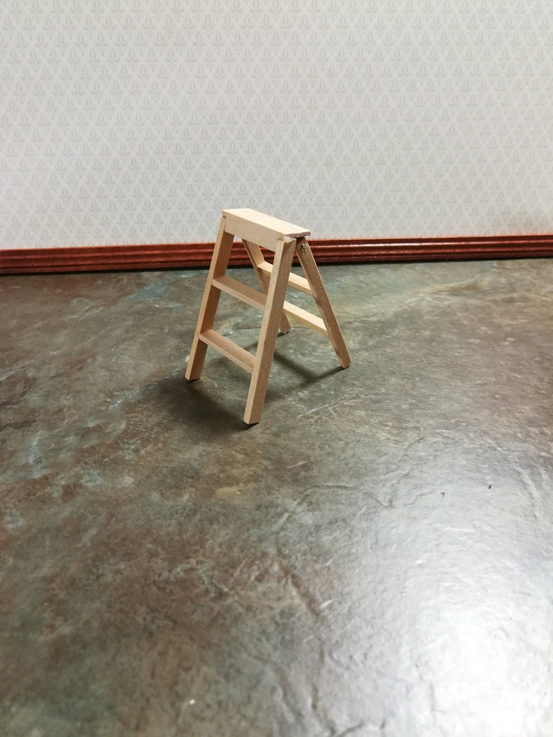 Dollhouse Small Step Ladder Short Wood Unpainted Wood 1:12 Scale Miniature - Miniature Crush
