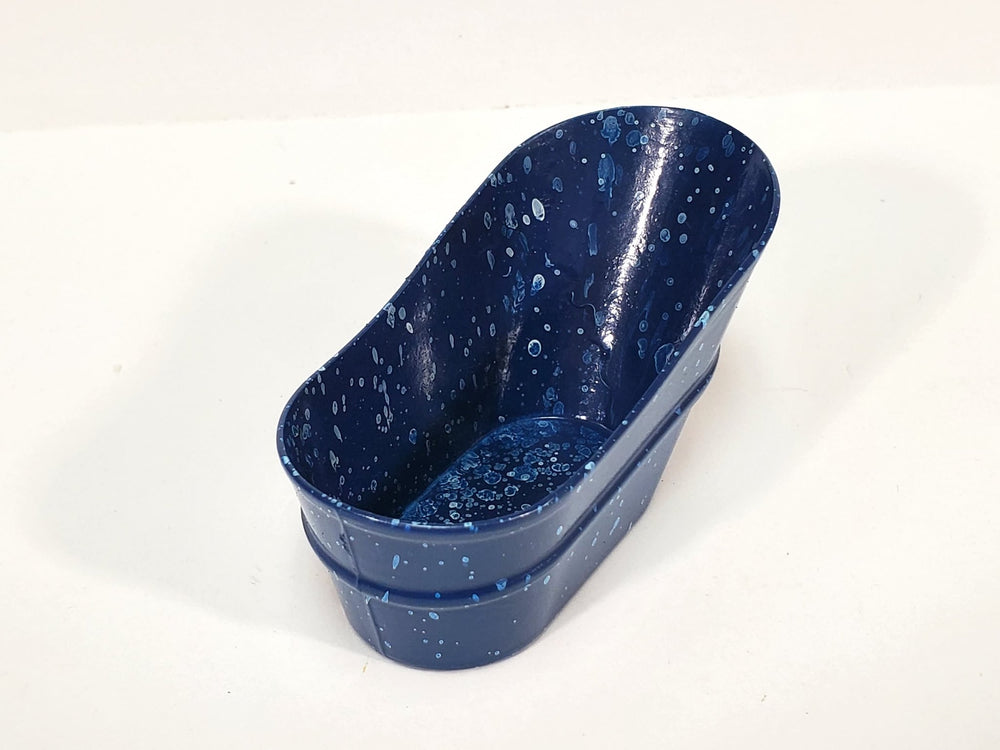 Dollhouse Small Tub Mini "Blue Spatter" Baby Bathtub Metal 1:12 Scale Hip Bath - Miniature Crush
