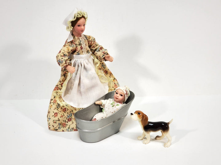 Dollhouse Small Tub Mini "Galvanized" Baby Bathtub Metal 1:12 Scale Hip Bath - Miniature Crush