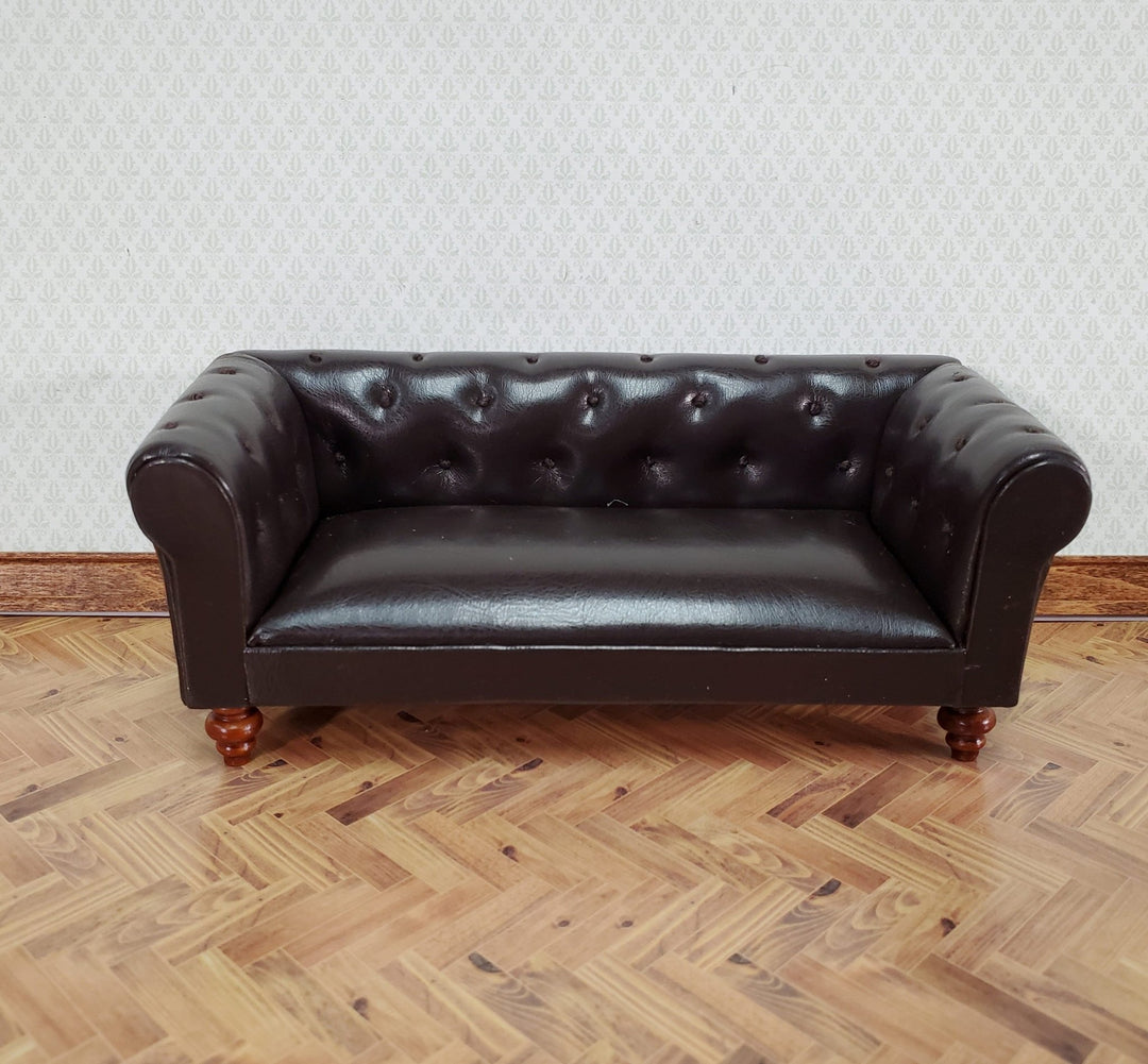 Dollhouse Sofa Couch Brown Faux Leather 1:12 Scale Miniature Furniture - Miniature Crush