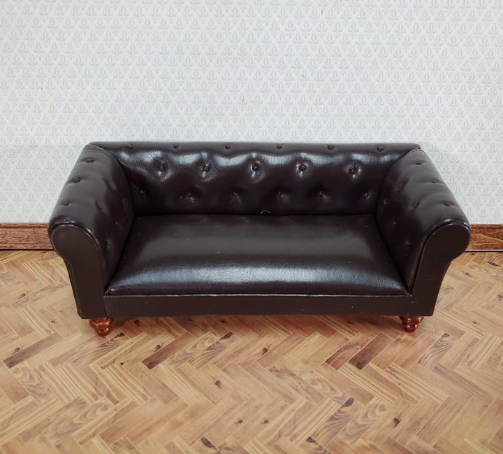 Dollhouse Sofa Couch Brown Faux Leather 1:12 Scale Miniature Furniture - Miniature Crush