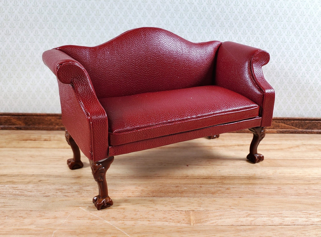 Dollhouse Sofa Couch Burgundy Faux Leather 1:12 Scale Miniature Furniture - Miniature Crush