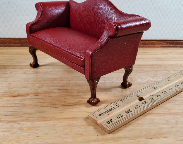 Dollhouse Sofa Couch Burgundy Faux Leather 1:12 Scale Miniature Furniture - Miniature Crush
