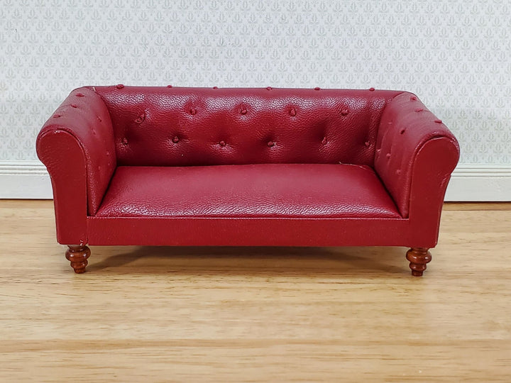 Dollhouse Sofa Couch Chesterfield Burgundy Faux Leather 1:12 Scale Miniature Furniture - Miniature Crush