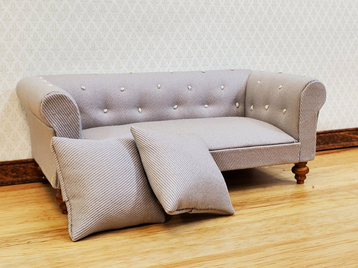 Dollhouse Sofa Couch Chesterfield Gray Tufted 1:12 Scale Miniature Furniture - Miniature Crush