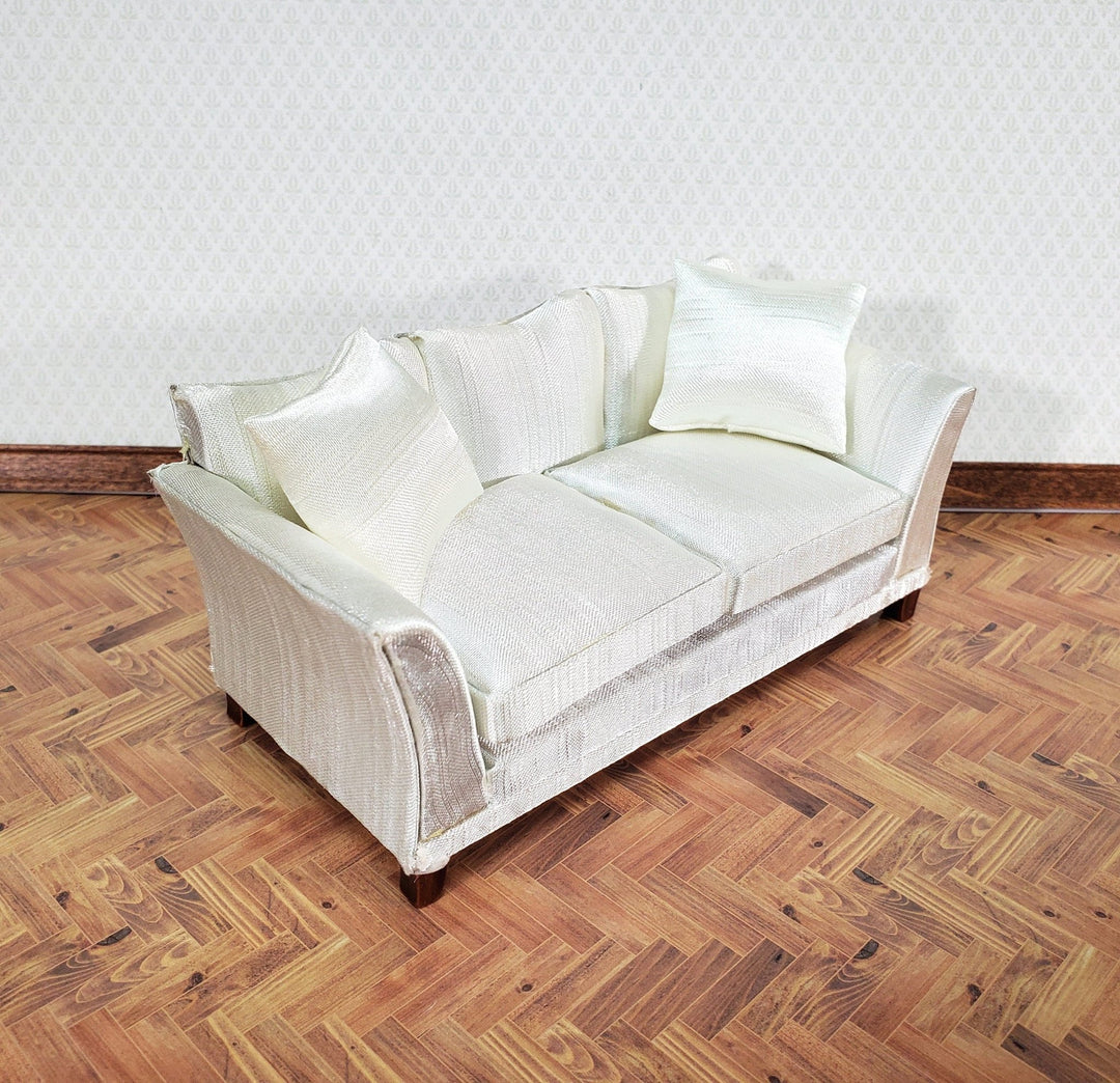Dollhouse Sofa Couch Cream Faux Silk with Cushions 1:12 Scale Miniature Furniture - Miniature Crush