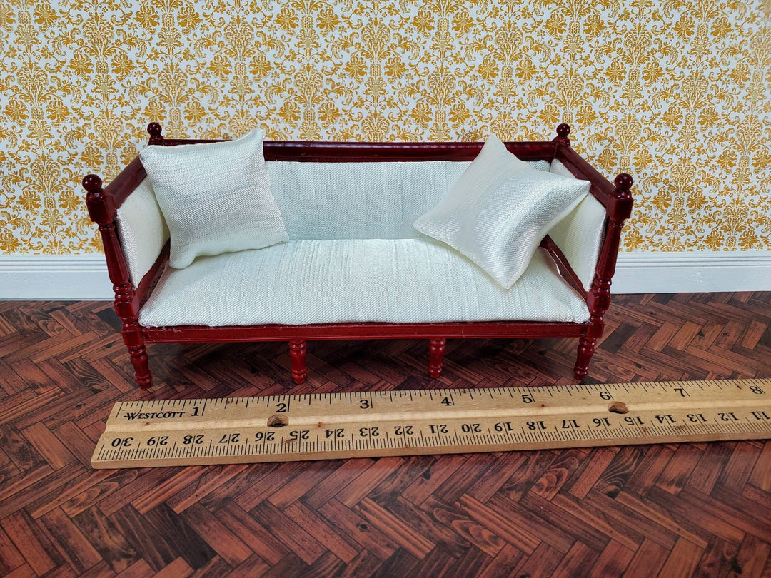 Dollhouse Sofa Couch Louis XVI Style Cream Silky Fabric 1:12 Scale Miniature Mahogany Finish - Miniature Crush