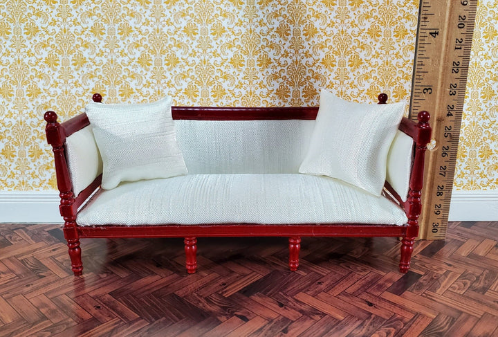 Dollhouse Sofa Couch Louis XVI Style Cream Silky Fabric 1:12 Scale Miniature Mahogany Finish - Miniature Crush