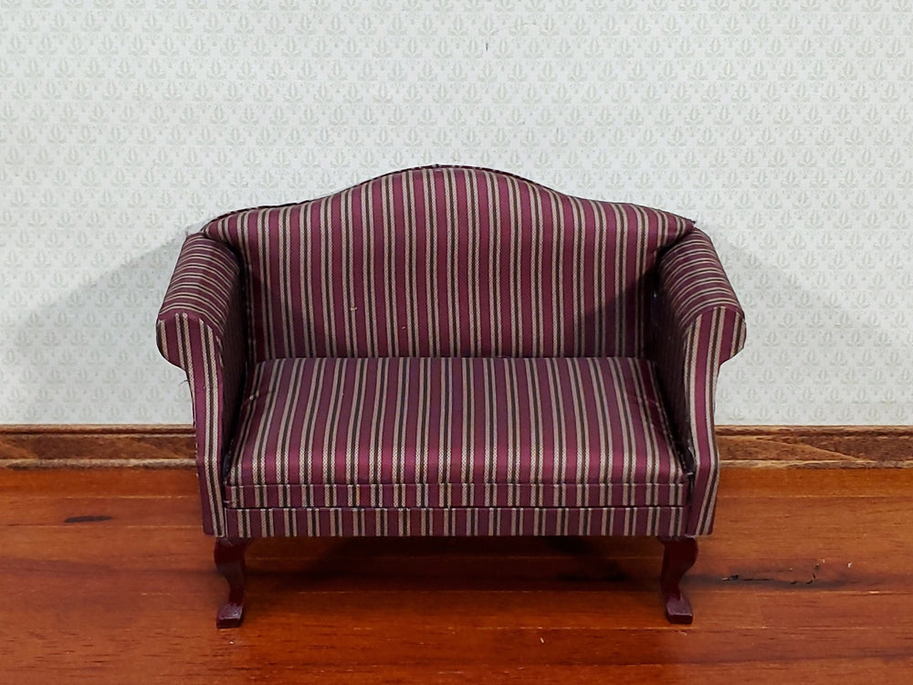 Dollhouse Sofa Couch Maroon Striped Fabric 1:12 Scale Miniature Furniture - Miniature Crush