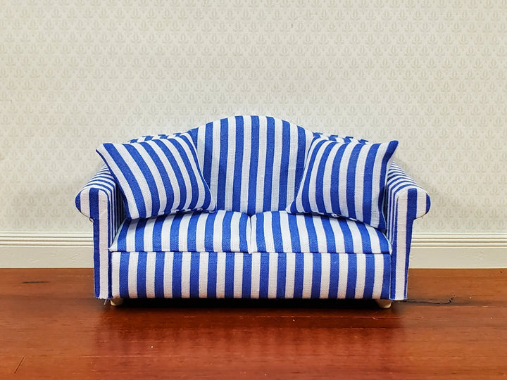 Dollhouse Sofa Couch Modern Blue & White Striped 1:12 Scale Miniature Furniture - Miniature Crush