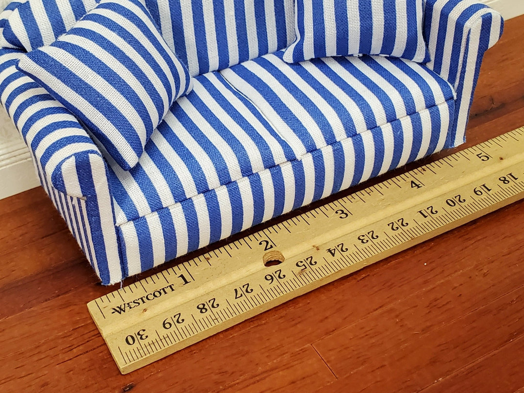 Dollhouse Sofa Couch Modern Blue & White Striped 1:12 Scale Miniature Furniture - Miniature Crush