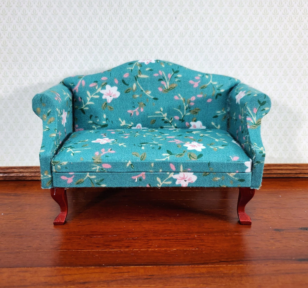 Dollhouse Sofa Couch Turquoise Floral Fabric 1:12 Scale Miniature Furniture - Miniature Crush