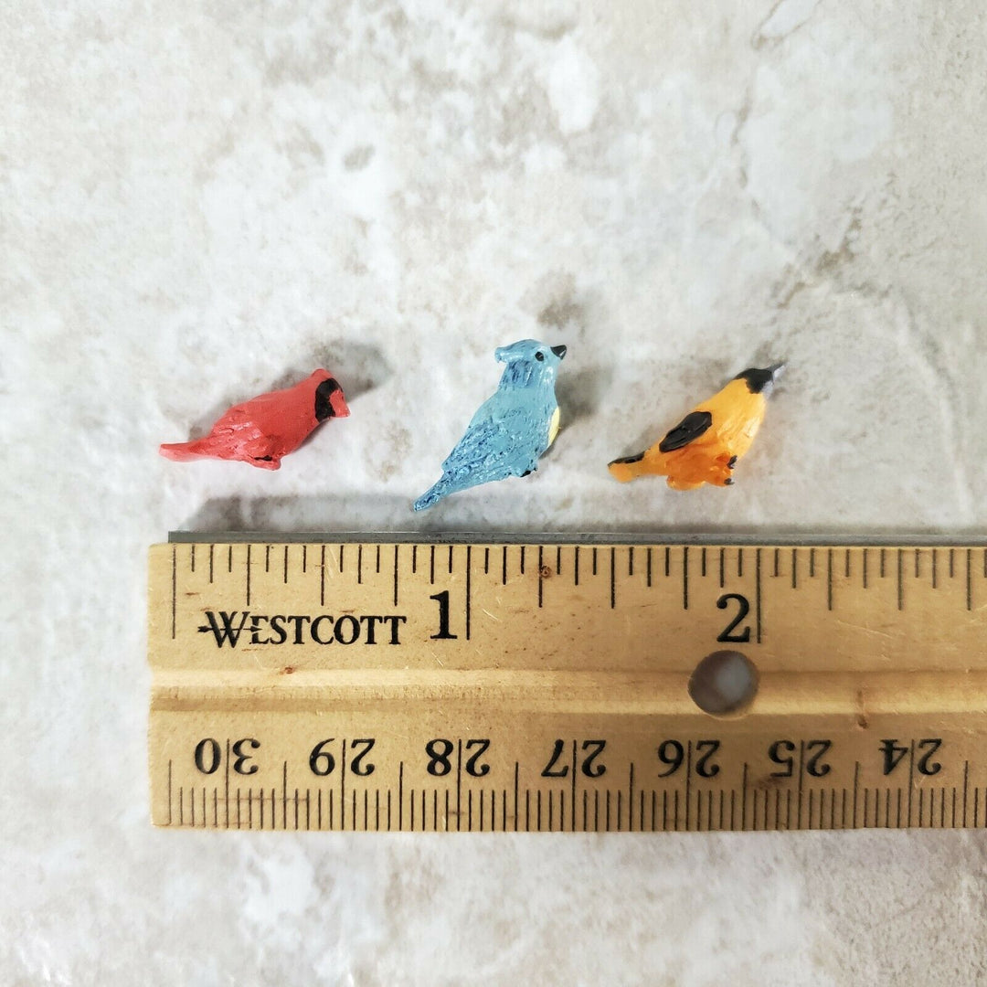 Dollhouse Songbirds Set of 3 Resin Blue Jay Cardinal Oriole 3/4" Birds - Miniature Crush