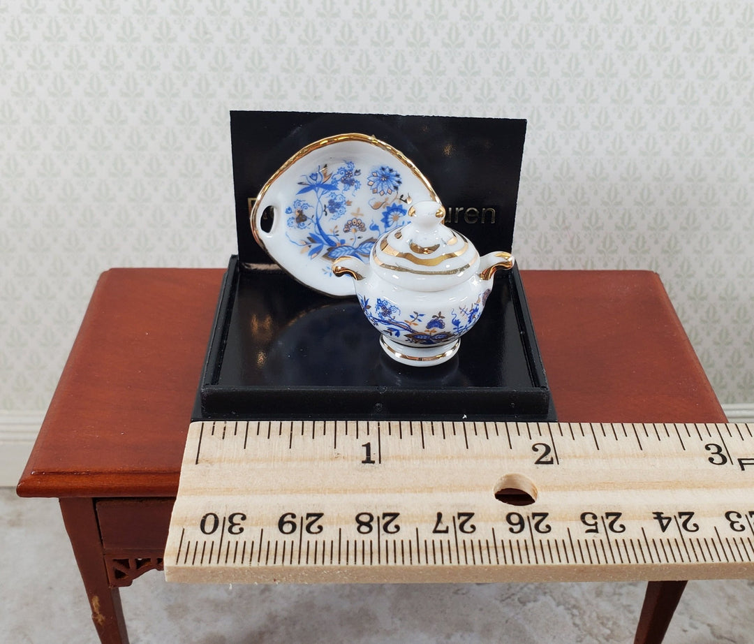 Dollhouse Soup Tureen with Platter by Reutter Porcelain Blue Onion Design 1:12 Scale - Miniature Crush