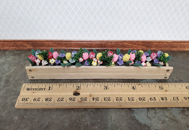 Dollhouse Spring Flowers Tulips in a Planter Window Box 1:12 Scale LARGE 5 1/2" - Miniature Crush
