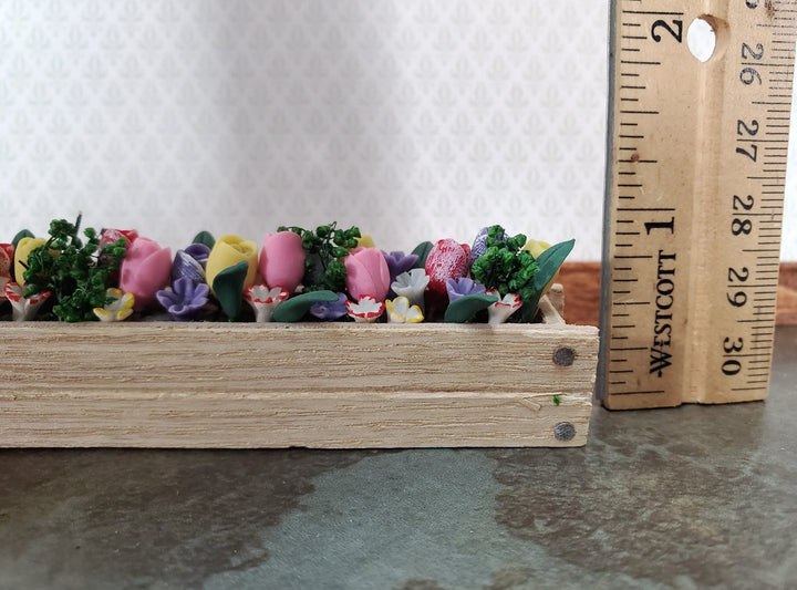 Dollhouse Spring Flowers Tulips in a Planter Window Box 1:12 Scale LARGE 5 1/2" - Miniature Crush