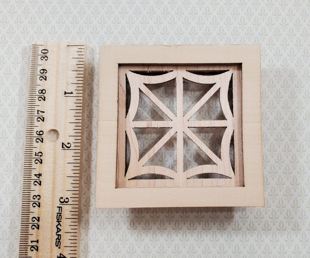 Dollhouse Square Window Spider Web Style Wood with Acrylic 1:12 Scale Miniature - Miniature Crush