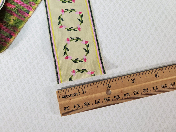 Dollhouse Stair Runner Carpet Pink Rose Creamy Yellow 19" Long Woven Fabric 1:12 Scale Miniature - Miniature Crush