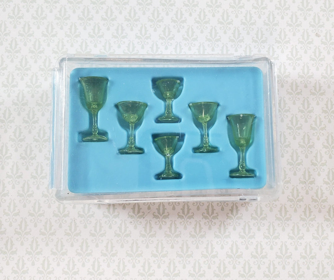 Dollhouse Stemware Green Fancy x6 plastic 1:12 Scale Miniature Glasses Chrysnbon - Miniature Crush